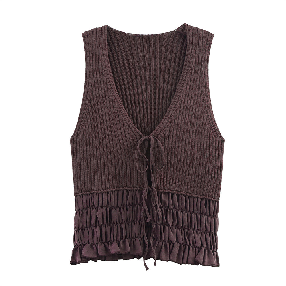 Ruffle Knit Top with Tie Detail