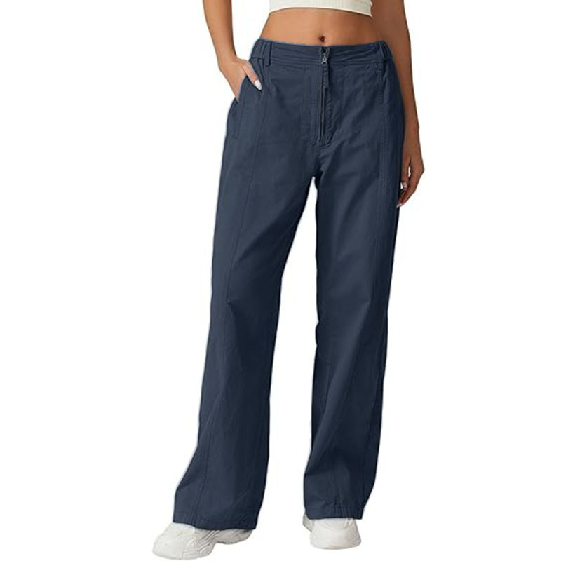 High-Waist Straight-Leg Cotton Pants with Pockets