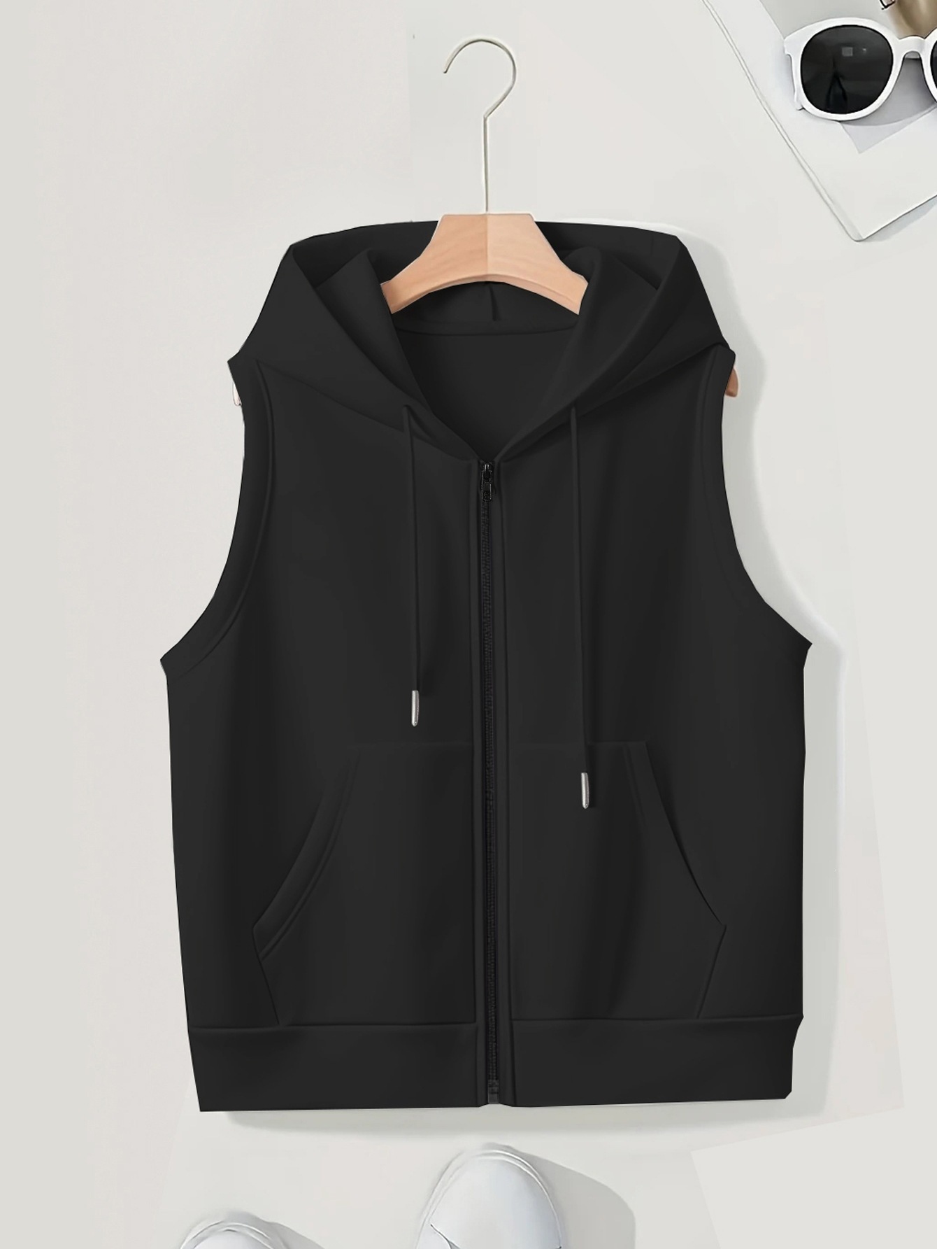 Plus Size Hooded Zip Vest Women's Sleeveless Casual Cardigan