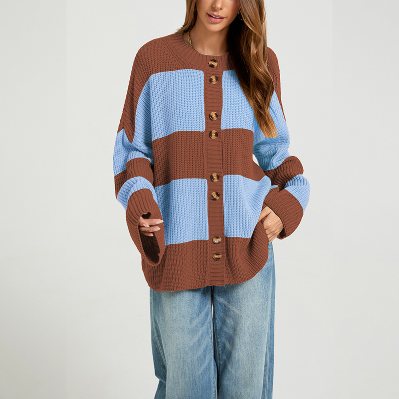 Striped Color-Block Knit Cardigan Sweater Coat