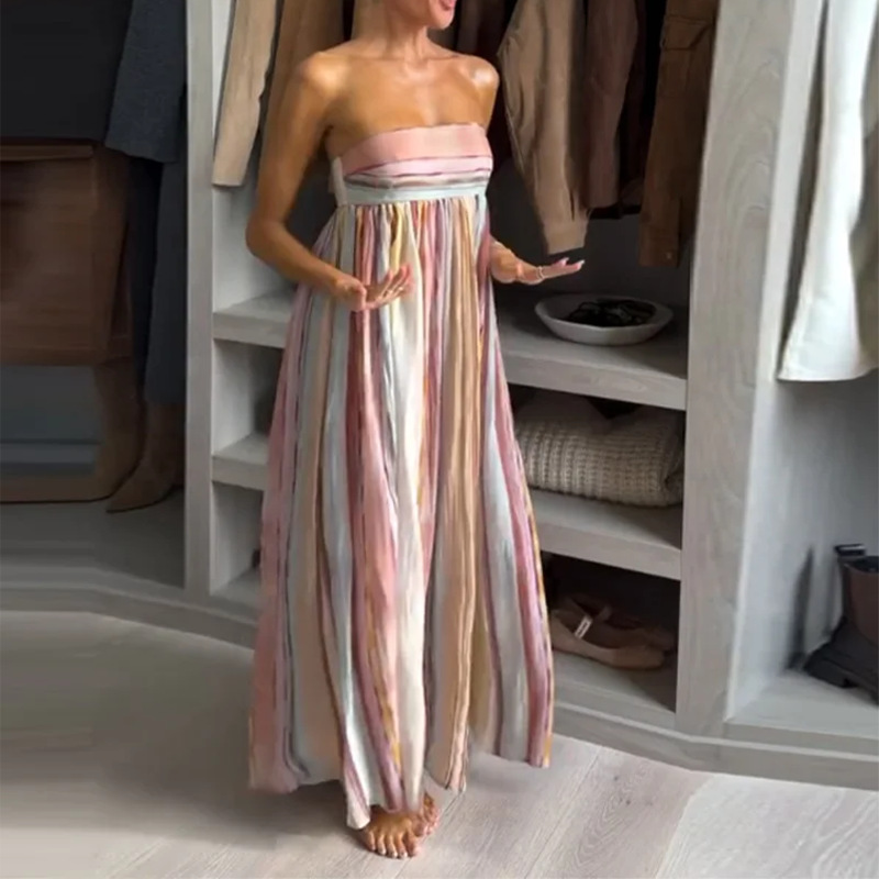 Women's Color-Block Strapless Backless Long Dress