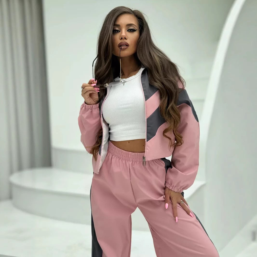 Women's Colorblock Zip Cardigan and Pants Set Long Sleeve
