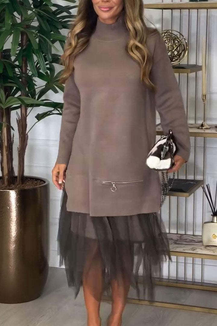 Women's Long Sleeve Zip Mesh Dress Set