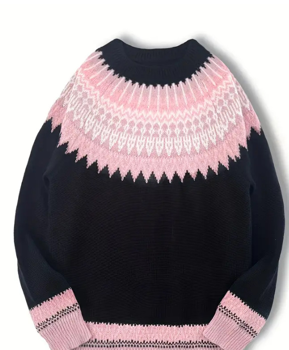 Women's Colorblock Crewneck Pullover Knit Sweater