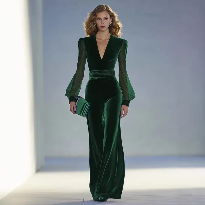 Elegant Solid Color Long Sleeve Jumpsuit