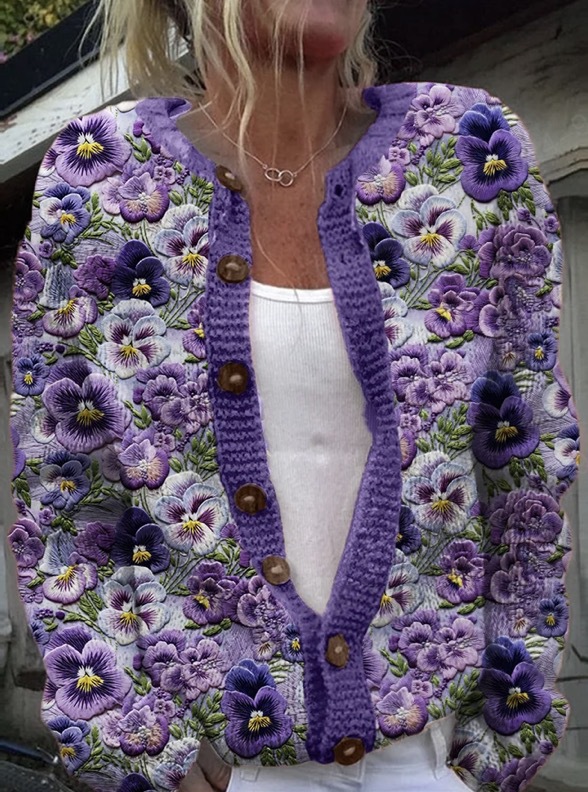 Women's Daisy Maple Leaf Floral Print Button Cardigan