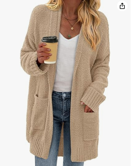 Korean Velvet Pocket Knit Cardigan Solid Loose Sweater Coat