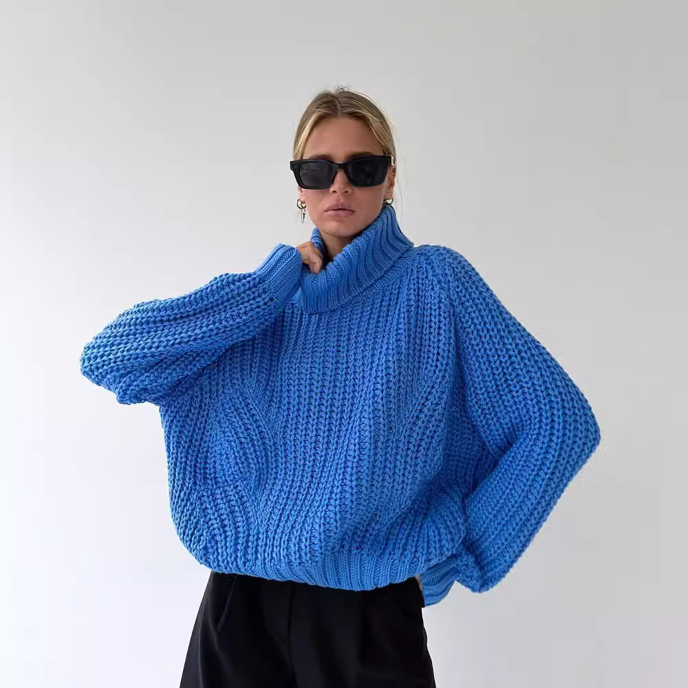 Women's Oversized Turtleneck Pullover Sweater Long Sleeve Solid Knit