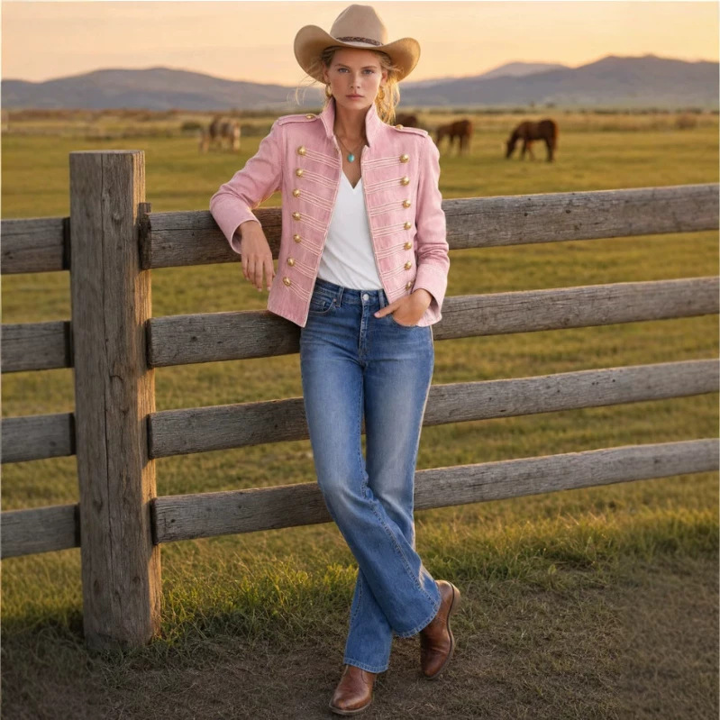 Retro Pink Cropped Denim Jacket