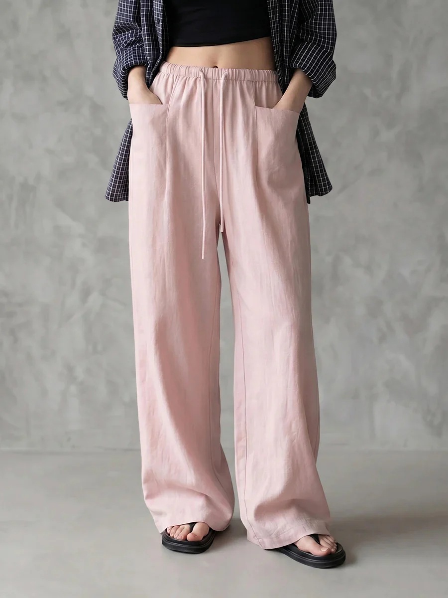 Women's Solid Color Wide-Leg High-Waist Loose Tie Casual Pants