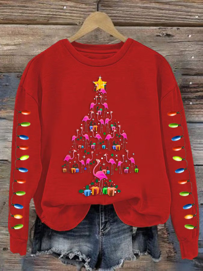 Women's Christmas Tree Print Crewneck Sweatshirt