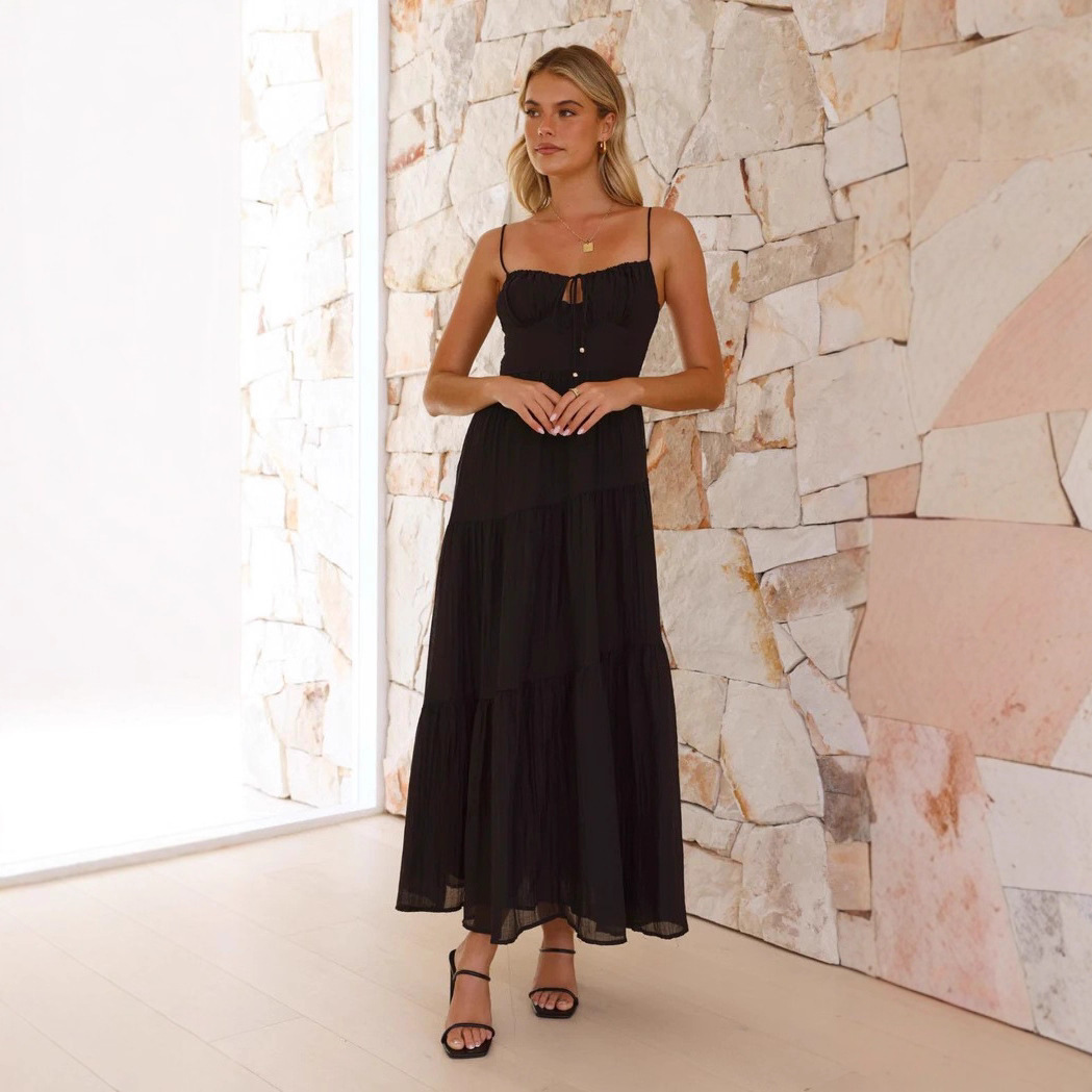 Women's Sleeveless Backless Chiffon Maxi Dress with Paneled Flared Skirt