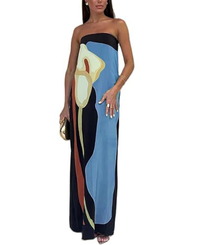 Women's Floral Print Strapless Midi Dress