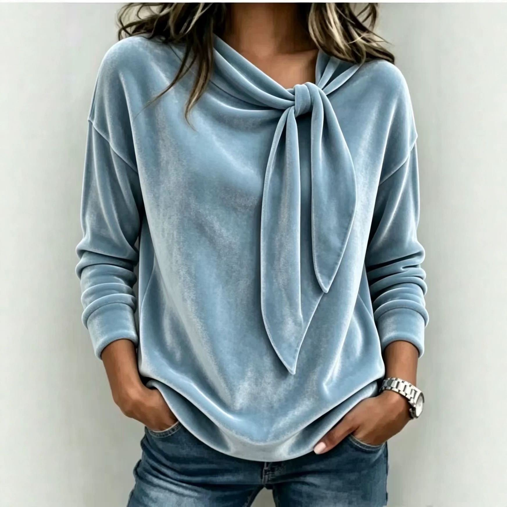 Velvet Bow Sweater Women's Pullover