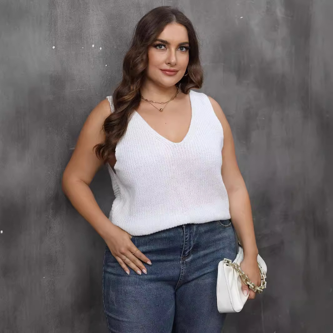 Women's V-Neck Cross-Back Sleeveless Knit Top
