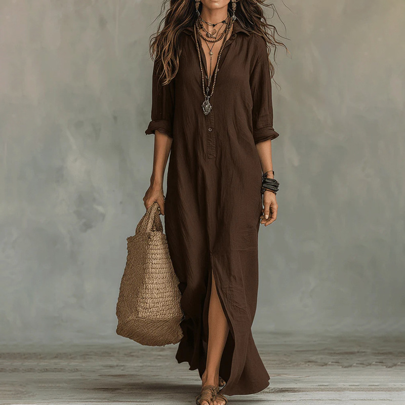 Casual Vacation Dress Solid Color French Long Dress