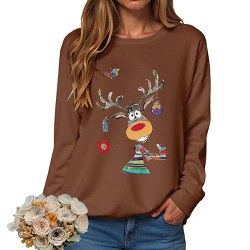 Women's Christmas Reindeer Snowflake Print Crewneck Sweatshirt