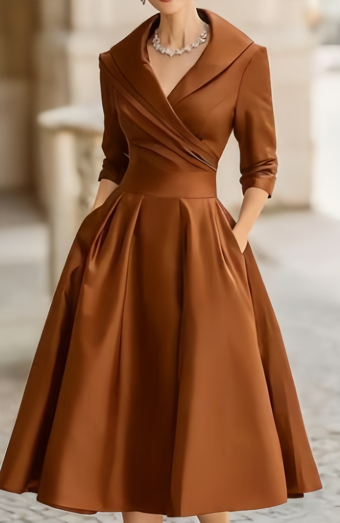 Women's Faux Suede Long Sleeve High Waist Midi Dress