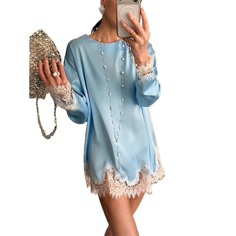 Women's Elegant Solid Lace Spliced Cutout Dress