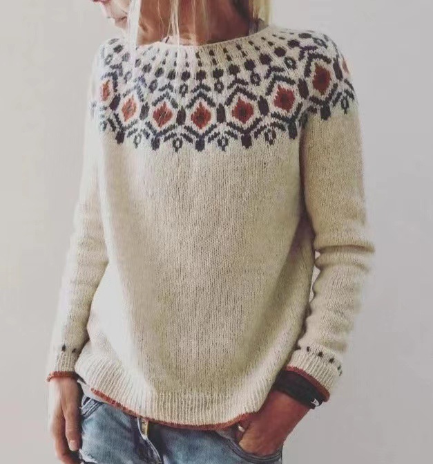 Women's Color-Block Crewneck Loose Knit Pullover Sweater