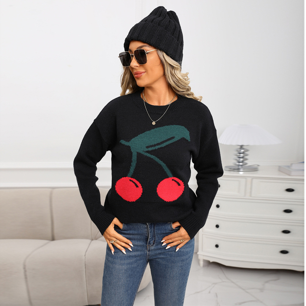 Cute Cherry Knit Pullover Sweater