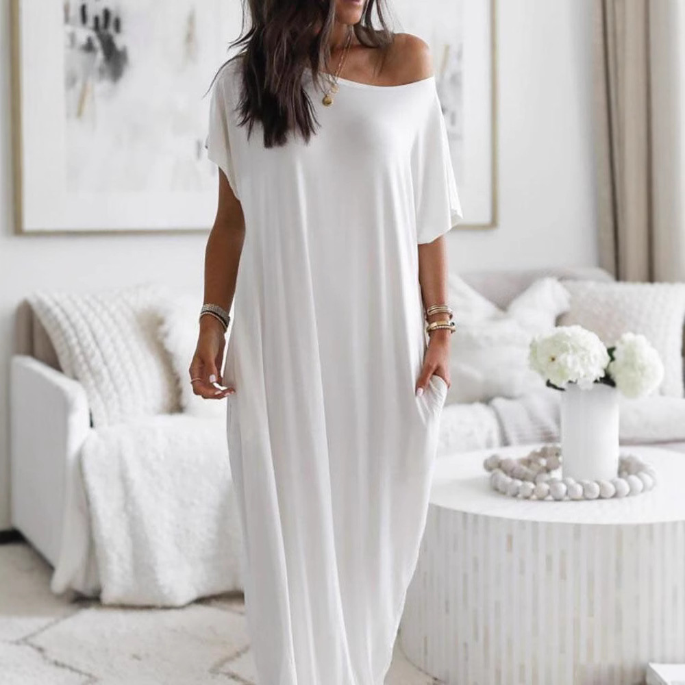 Women's Solid Color Short Sleeve Long Casual Dress