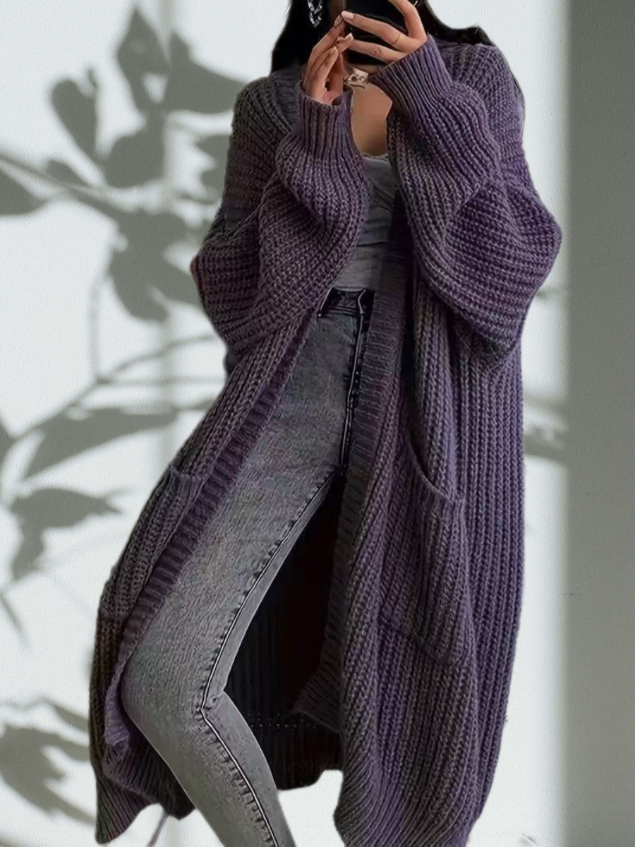 Women's Long Over-Knee Knit Cardigan Loose V-Neck Open Front Sweater Coat
