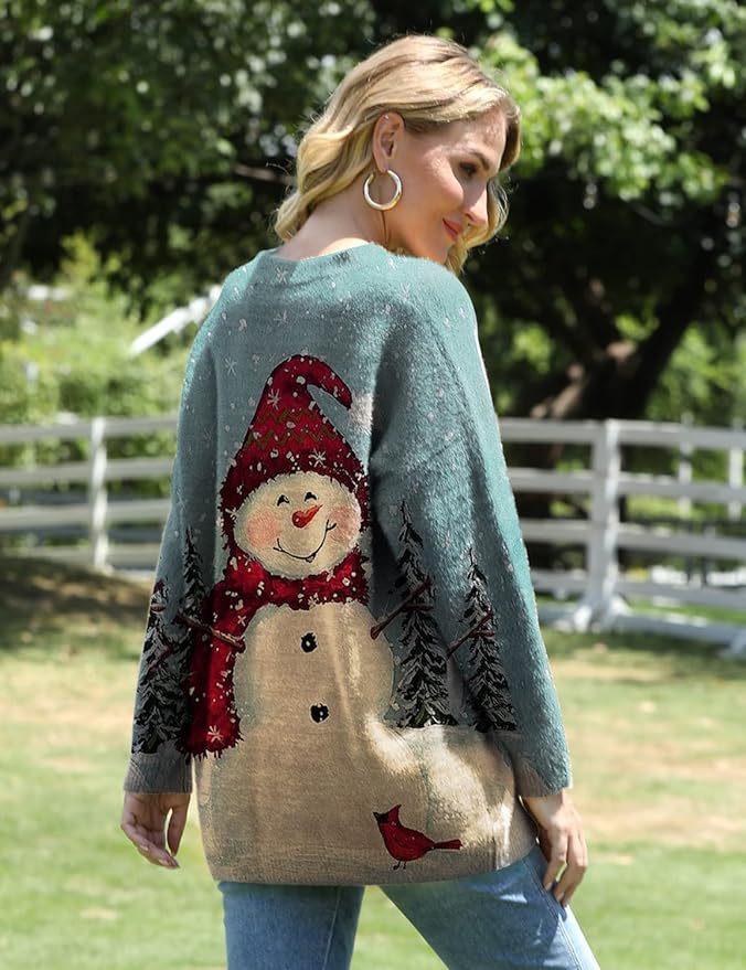 Women's Oversized Patterned Pullover Sweater Casual Loose Long Sleeve Knit Top
