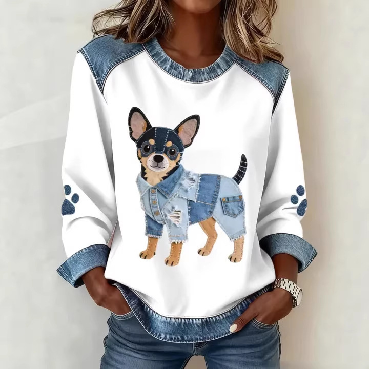 Women's Striped Paw Print Tribal Graphic Crewneck Sweatshirt