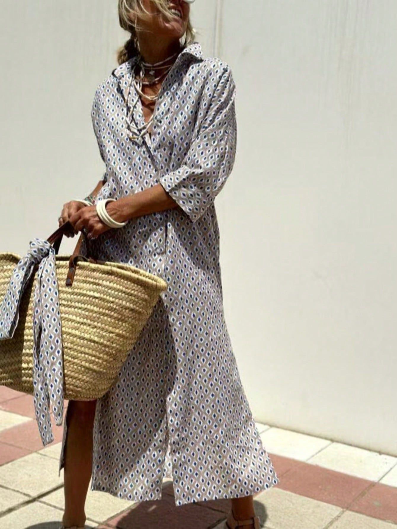 Women's Striped Button-Front Shirt Dress with Collar and Short Sleeves