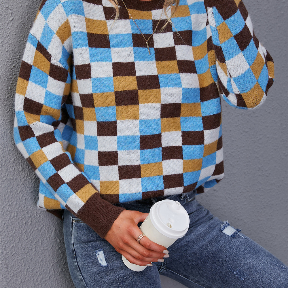 Striped Cotton Round Neck Wool Knit Pullover Sweater Long Sleeve