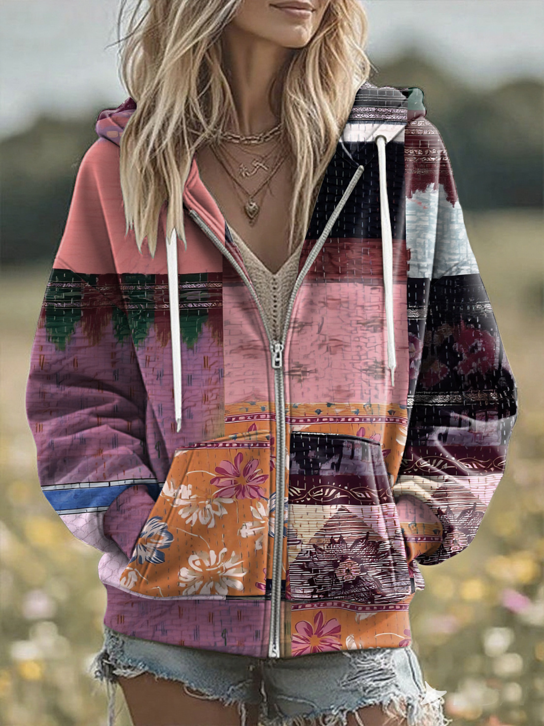 Women's Animal Skull Letter Plaid Print Hoodie