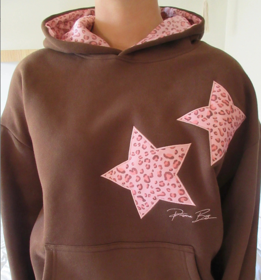 Star Embroidered Hooded Pullover Sweatshirt Women's Loose Casual