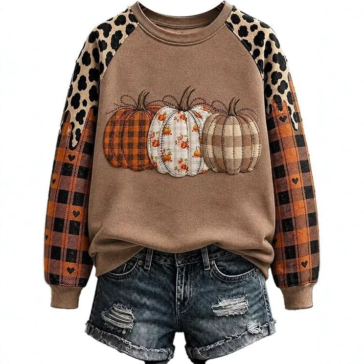 Evil Pumpkin Smiley Face Print Crewneck Long Sleeve Pullover Sweatshirt