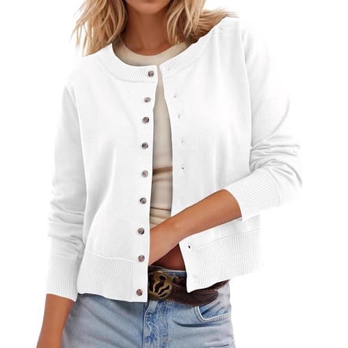 Women's Polka Dot Print Button Cardigan Sweater