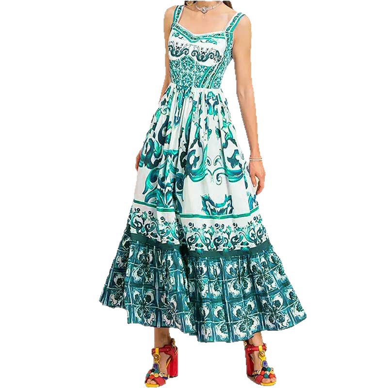 Women's Sleeveless Floral Maxi Dress High Waist Vacation Casual