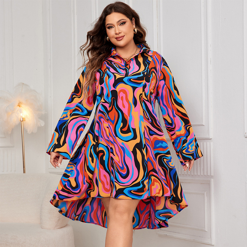 Polo Collar Floral Print Loose Midi Dress