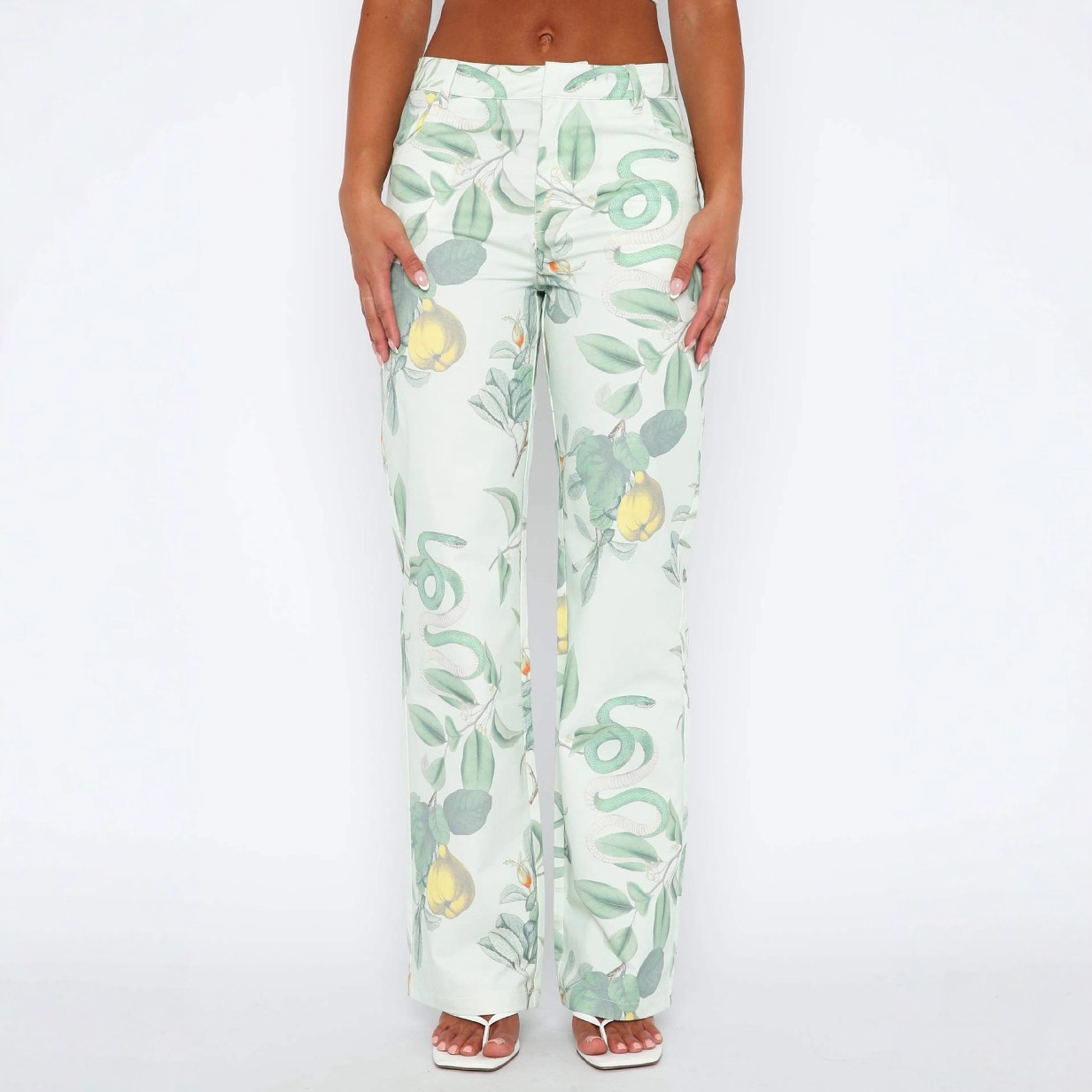 Women's Printed Straight-Leg Mid-Rise Casual Pants