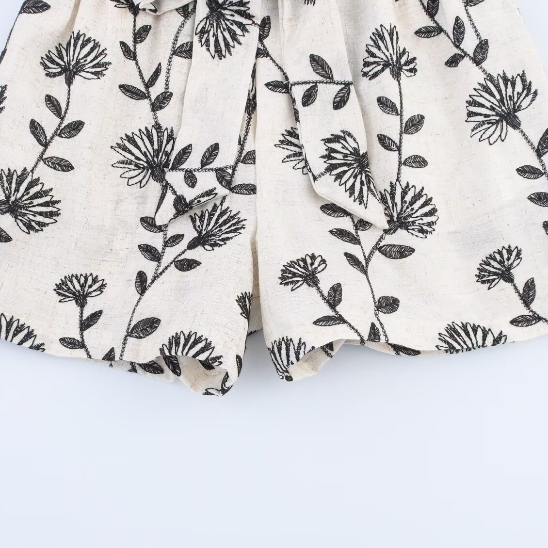Embroidered Print High-Waist Straight Shorts