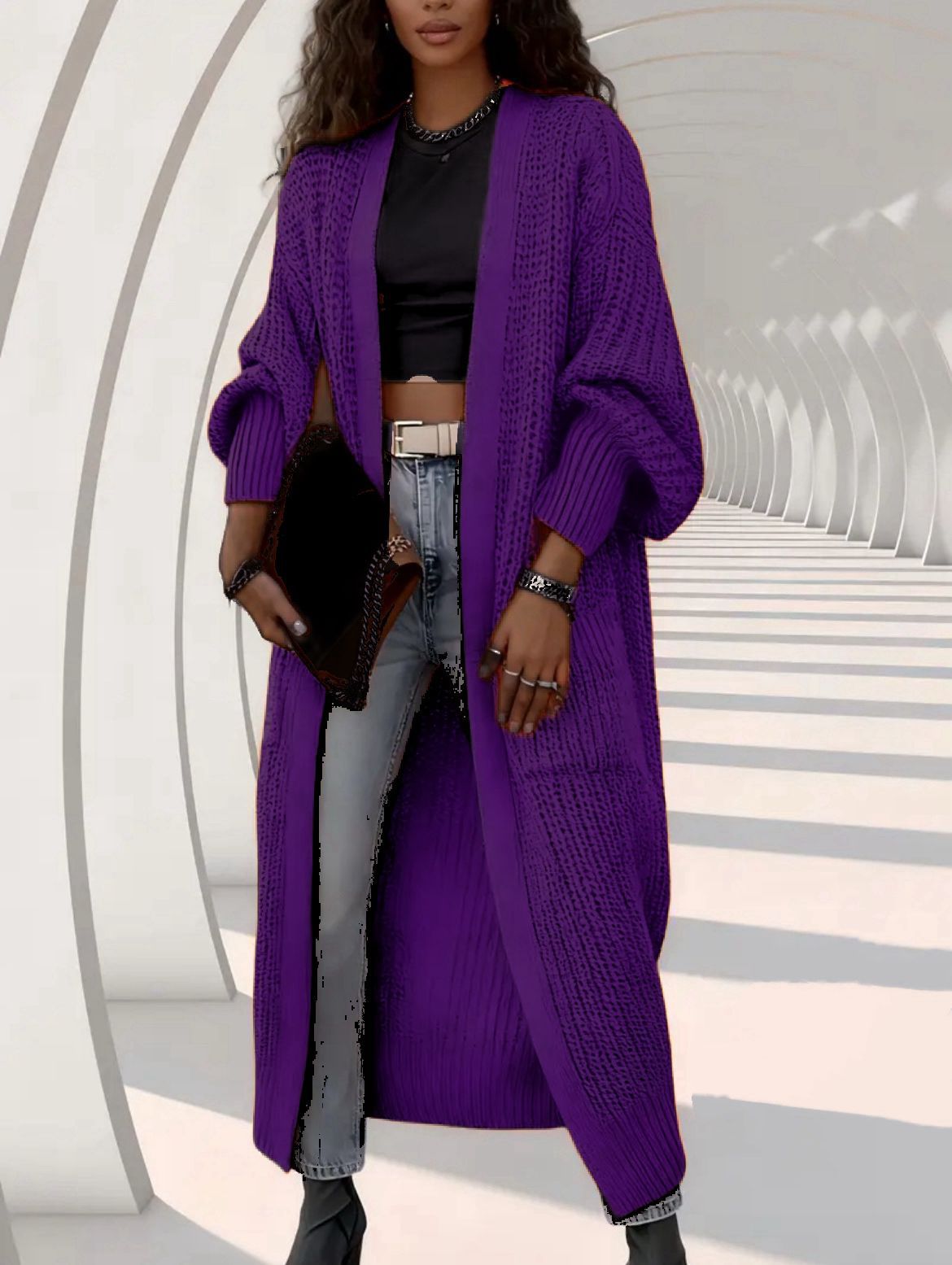 Women's Thick Knit Long Cardigan Sweater Coat Loose V-Neck Long Sleeve Midi