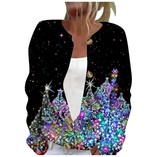 Women's Winter Cloud & Tree Print Button Cardigan Sweater