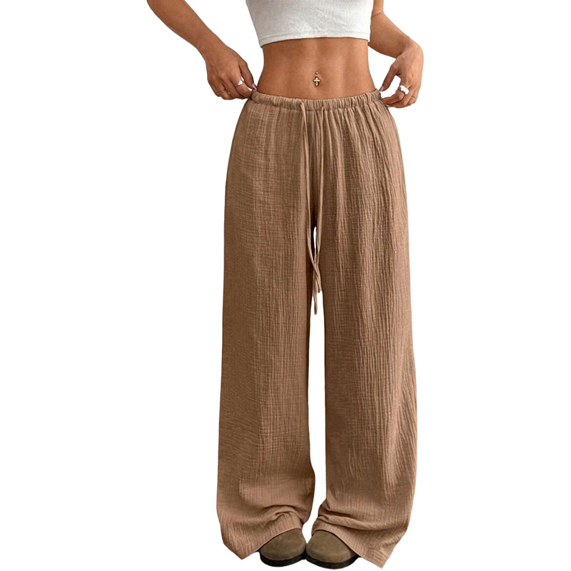 Women's Drawstring Wide-Leg Straight Lounge Pants Cotton Relaxed Fit