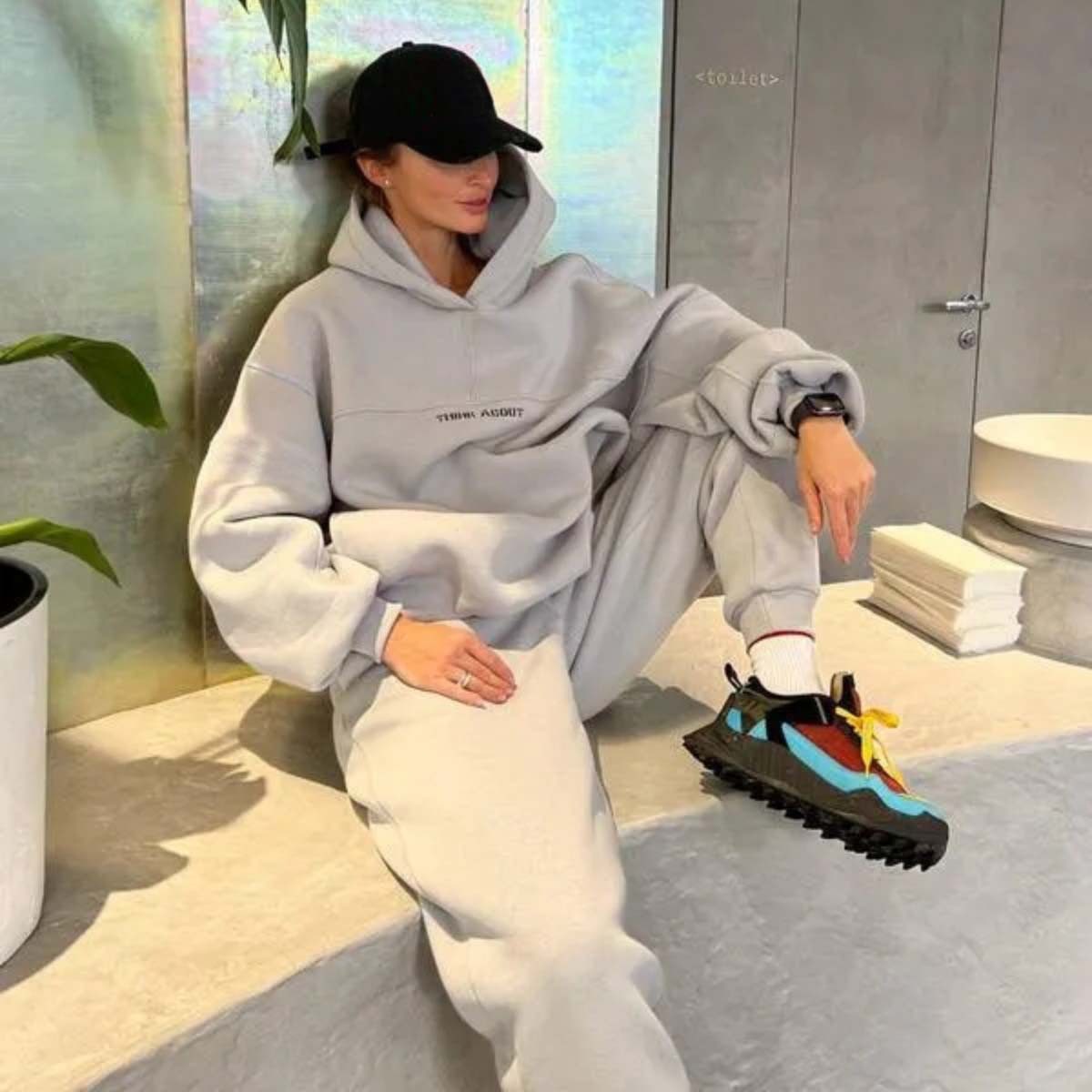 Women's Hooded Print Sweatshirt and Pants Set Casual Sportswear