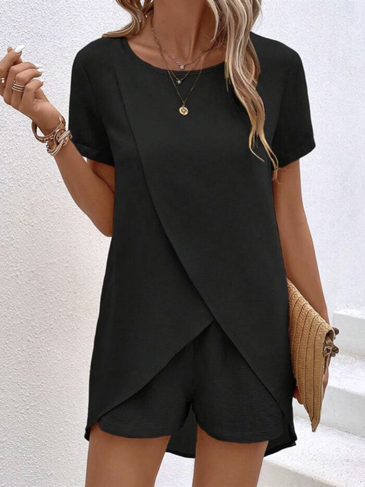 Women's Asymmetric Top and Shorts Two-Piece Casual Set