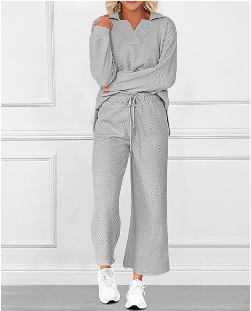 Solid Textured Long-Sleeve Hoodie and Pants Two-Piece Set