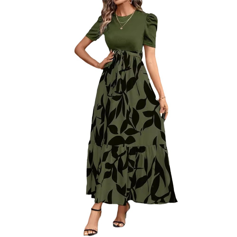 Floral Print High Waist Chiffon Midi Dress