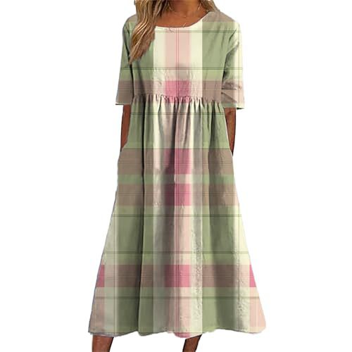 Women's Plaid Color-Block Floral Midi Dress with Pleated Details