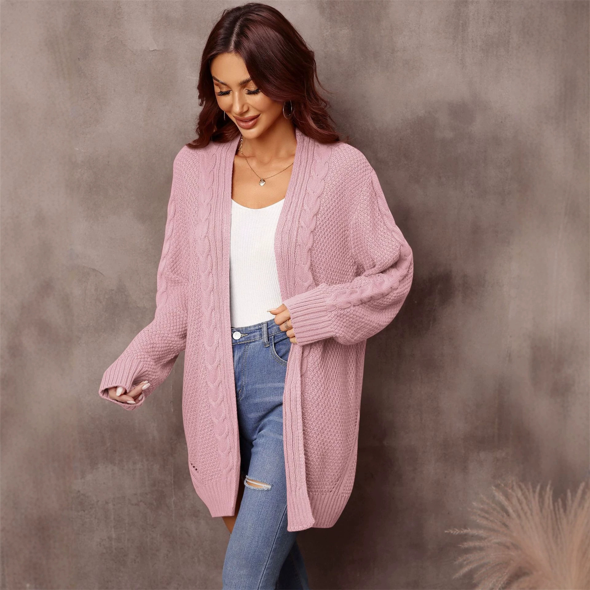 Women's Plus Size Open Front Cardigan Irregular Hollow Knit Sweater Coat