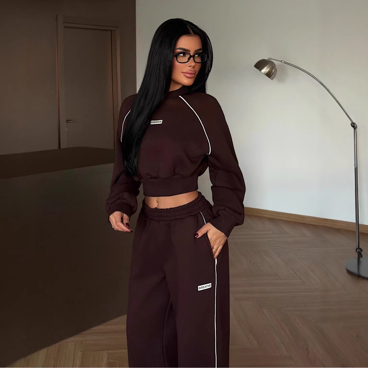 Women's Two-Piece Sweatsuit with Letter Print Waist-Fitted Hoodie and Pants