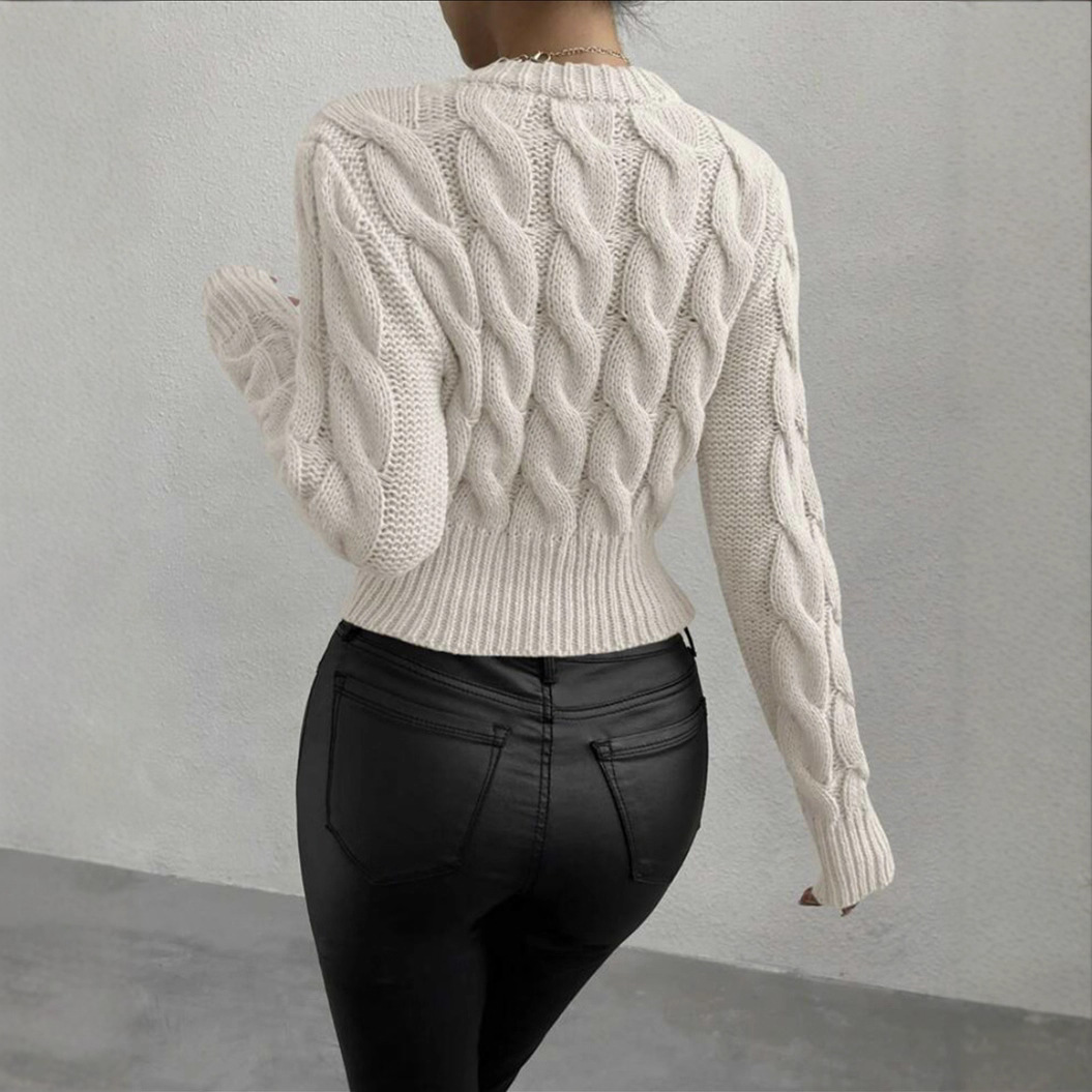 Women's Cable Knit Crewneck Pullover Sweater Solid Color